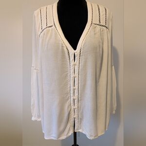 Oversized boho style lace women's white long sleeve blouse shirt size L.